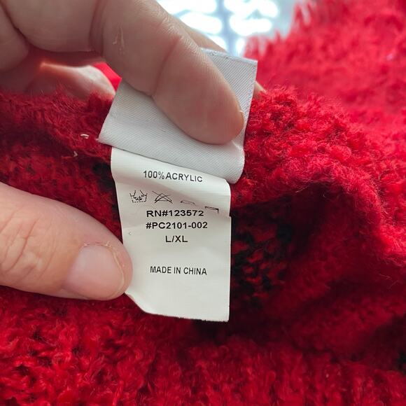 Knit Turtleneck Fringe Hem Plaid Poncho‎ Shawl SZ L/XL Warm Soft Preppy Holiday - Picture 7 of 7